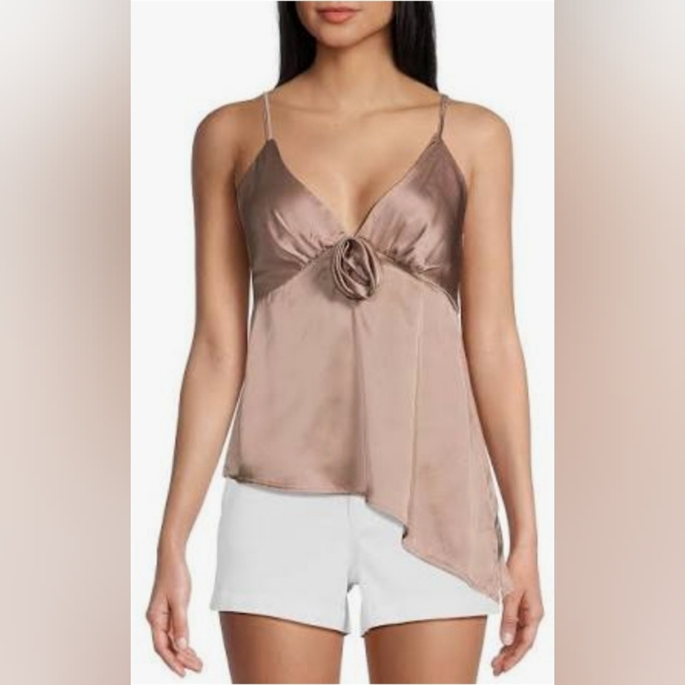 Angie Junior's Sleeveless Nude Satin Rosette Trim Tank Top NEW